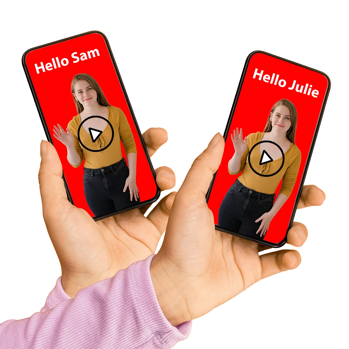 Main Header 3 Two mobile phones showing a differenet personalized video on each.
