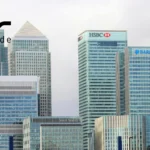 London skyscrapers of major banks including HSBC, Barclays, State Street and Citi, with Mediawide logo overlay in the top left corner.